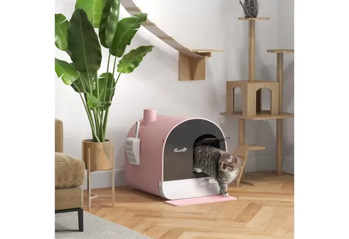 PawHut Katzentoilette mit Deckel - Geschlossenes Katzenklo für bis zu 5 kg - Katzentoiletten: Geschlossenes Design mit integrierten Filtern minimiert Gerüche und sorgt für ein angenehmes Raumklima. Einfach zu reinigen mit herausnehmbarem Streufach und Schaufel.