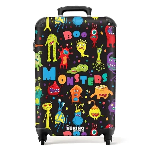 NoBoringSuitcases.com® Kinderkoffer - Monster Design - Kindergepäck: Leichter Trolley (55x40x20 cm) mit robustem ABS-Material und integriertem Zahlenschloss für sichere Reisen. Ideal für kleine Abenteurer!