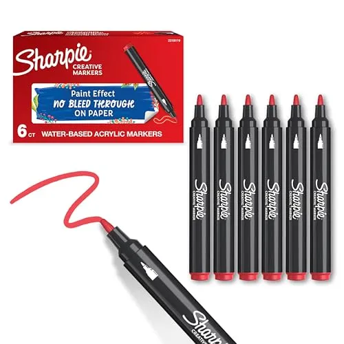 Sharpie Creative Marker Acryl-Farbstifte | Wasserbasierte Farbmarker mit Rundspitze | Bastel- & Künstlerbedarf | Rot | 6 Stück