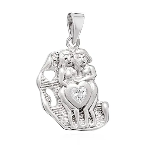 NKlaus Kettenanhänger Sternzeichen Zwillinge aus 925 Silber mit Zirkonia - Damen Anhänger aus 925 Sterlingsilber, verziert mit funkelndem Zirkonia in Weiß, perfekt für Sternzeichen-Liebhaber und als persönliches Geschenk.