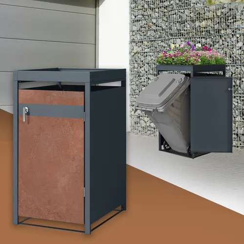 ML-Design Mülltonnenbox 1er mit Pflanzdach für 240L - Mülltonnenbox aus wetterfestem Stahl mit integriertem Pflanzdach für kreative Begrünung, rostfrei und abschließbar für optimale Mülllagerung.