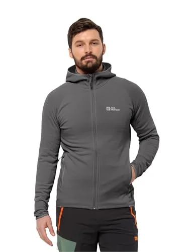 JACK WOLFSKIN Fleecejacke BAISELBERG HOODED FZ M, Herren, Größe L, grau - Funktionsjacke aus POWER STRETCH FLEECE für hohen Tragekomfort und maximale Bewegungsfreiheit. Mit schützender Kapuze ideal für Outdoor-Aktivitäten.