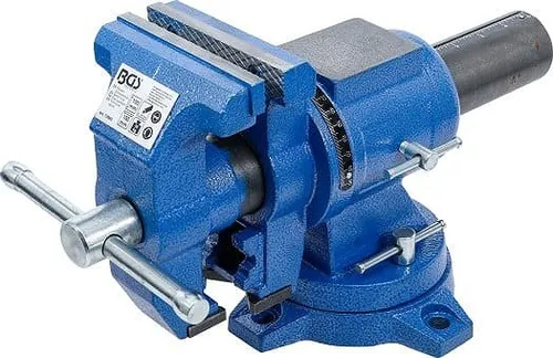 BGS 70965 Parallel-Schraubstock 100 mm - Schraubstock mit 360° Drehfunktion, ideal zum sicheren Einspannen von Werkstücken. Mit klassischer Backenhärte für präzises Arbeiten und einer Spannweite von 0 - 100 mm.