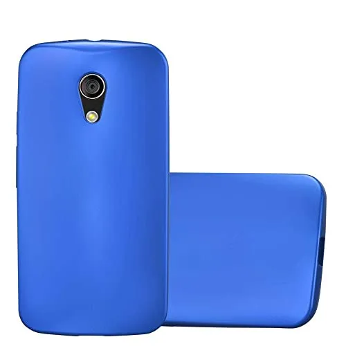 Cadorabo Hülle kompatibel mit Motorola Moto G2 Schutzhülle TPU Silikon Case Metallic Design Slim Kratzfest Weiche Gummi mit Rundumschutz Case Hülle für Motorola Moto G2 in Blau