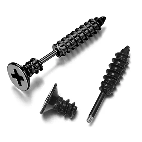LEEQ 1 Paar Frauen Punk Edelstahl Schraube Ohrstecker Ohrringe Schmuck schwarz