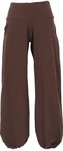 Guru-Shop Relaxhose Goa - Dunkelbraune Sommer- und Yogahose - Alternative Bekleidung in Größe L, aus 97% Baumwolle für hohen Tragekomfort und Flexibilität – ideal für Yoga und entspannte Tage.