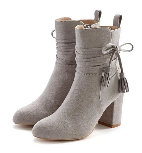 Modische Stiefelette LASCANA für Damen, Gr. 37, hellgrau - Wanderschuhe mit 8 cm Blockabsatz, aus hochwertigem Microfaser-Obermaterial, ideal für stilvolle Auftritte und Komfort.