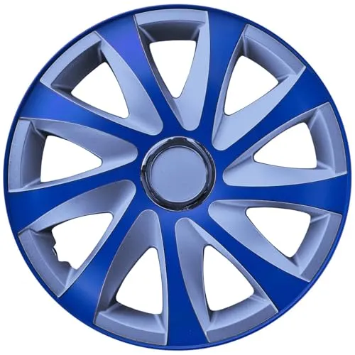 NRM Drift Radkappen 15'' – 4 Stück Komplettset - Radkappen & Stahlfelgenringe, einfache Installation ohne Werkzeuge, verleiht Ihrem Fahrzeug einen sportlichen Look in Weiß-Blau.