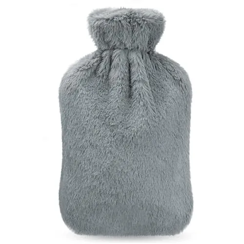 Homealexa Wärmflasche mit weichem Bezug 2L, Premium Naturkautschuk, Sicher und Langlebig Wärmeflasche für Familie Grau
