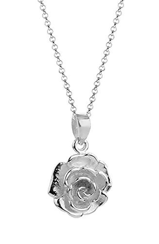 Nenalina Damen Halskette mit Rosen Anhänger 14mm - Ketten für Damen, aus hochwertigem 925 Sterling Silber mit kunstvollem Rosen Anhänger, perfekt als Geschenk für besondere Anlässe.