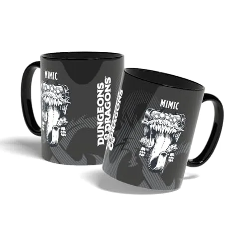 Konix Dungeons & Dragons Becher - Keramikbecher - 320 ml - Motiv Mimic - Schwarz und Weiß
