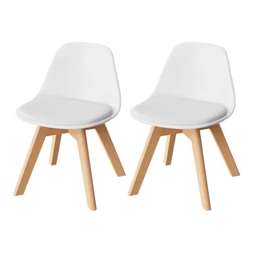 WOLTU 2er Set Kinderstühle mit Holzbeinen, Stuhl für Kinder, Sitzhöhe 33 cm, Stabile Kinder Stühle mit Rückenlehne für Kinderzimmer, Sitzgruppe Kindertisch, 56 x 38 x 33 cm, Weiß