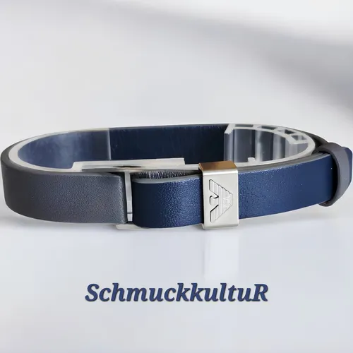 Emporio Armani ESSENTIAL Leder Armband Grau Blau EGS2918040 - Armbänder & Charm-Anhänger: Stilvolles Wrap-Armband aus hochwertigem Leder mit graviertem Edelstahlverschluss, ideal für modebewusste Herren.