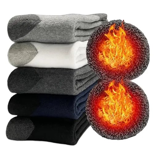 MOSOTECH Warme Socken Herren, 5 Paar Dicke Thermosocken Frotteesohle Wintersocken Atmungsaktiv WanderSocken Geschenke für Herren, EU Größe 39-45