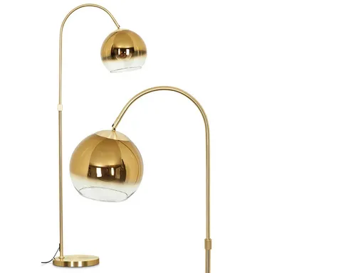Hofstein Stehlampe aus Metall/Glas in Gold mit Fußschalter - Elegante Stehlampe mit stilvollem Glasschirm, ideal für gemütliche Innenräume. Flexibel in der Höhe verstellbar, sorgt sie für eine ansprechende Beleuchtung in jedem Raum.