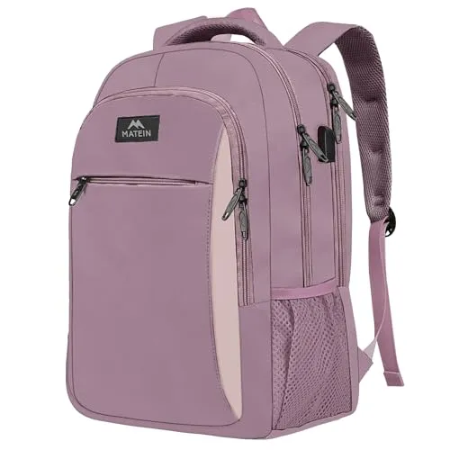 MATEIN Laptop Rucksack Damen, 17,3 Zoll Schulrucksack und Laptoptasche mit USB Ladeanschluss, Anti Diebstahl Business Rucksack für Arbeit, Reisen, Schultasche College Geschenk Männer, Lila