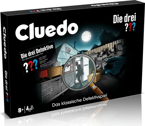 Cluedo - Die drei ??? Fragezeichen (Neuauflage) - Gesellschaftsspiel mit den drei Detektiven Justus, Peter und Bob. Erlebe spannende Kriminalfälle und löse das Geheimnis um Hugenays Flucht aus dem Gefängnis!