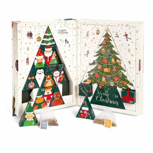 ETS - Adventskalender Teebuch bio - Bio-Tee Adventskalender mit 24 verschiedenen Teesorten in Buchform. Ideal für Teefreunde und als Geschenk, enthält nachhaltige Zutaten in kompostierbaren Pyramidenbeuteln.
