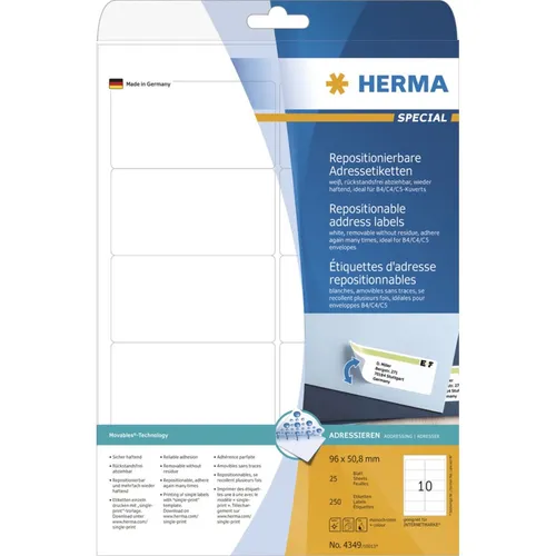 Herma 4349 Adressetiketten 9.6x5.08 cm (25 Blatt ( 250 Etiketten))
