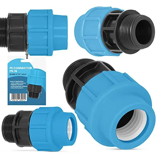 PE Rohr Kupplung Verschraubung PN16 (32 mm x 1 1/4'' AG) Klemmverbinder Verlegerohr Fitting Wasserrohr Verbinder Garten Wasserleitung Bewässerungssystem Versorgungsleitung Pipeline Sprinklersystem