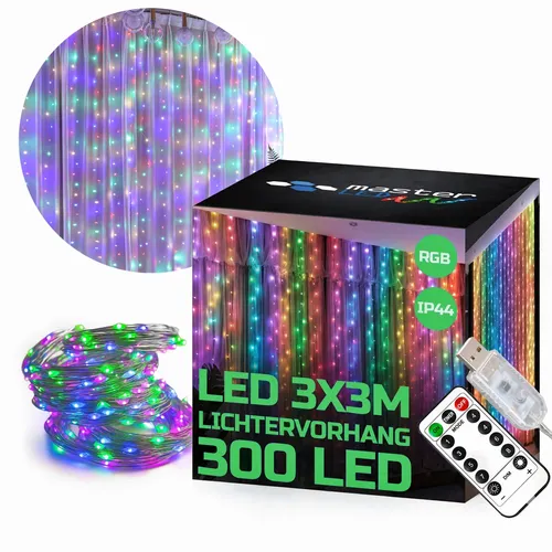 LED Lichtervorhang 3 m mit 300 LEDs RGB USB Fernbedienung 8 Modi Innen MasterLED
