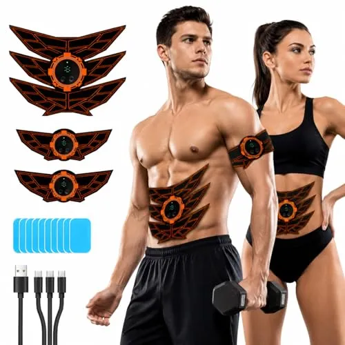 JOYTOUR Elektrischer Bauchmuskeltrainer, EMS Bauchtrainer mit 8 Modi & 15 Intensitätsstufen, Tragbares EMS Trainingsgerät für Ganzkörper-Heimtraining