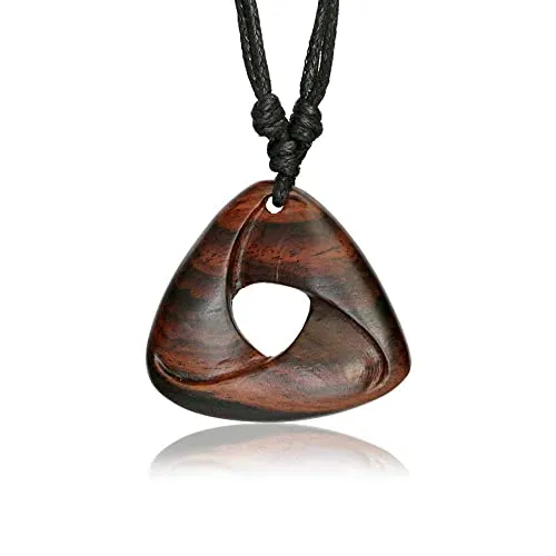viva-adorno Halskette Holzanhänger geschnitzt Tribal Dreieck Baumwollband Surfer Kette Länge verstellbar HK34.D3