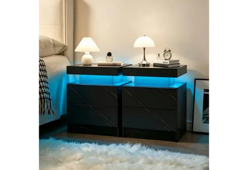 Fine Life Pro Nachttisch LED-Nachttische (2er-Set) – Stilvolle Beistelltische mit LED-Beleuchtung