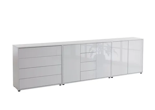 BMG Möbel Kommode Sideboard Mailand Set 11 - Hochglanz & Push-to-open - Moderne Kommode in Weiß, 3-teilig mit grifflosen Hochglanzfronten und praktischer Push-to-open-Funktion. Ideal für stilvolle und funktionale Einrichtung.