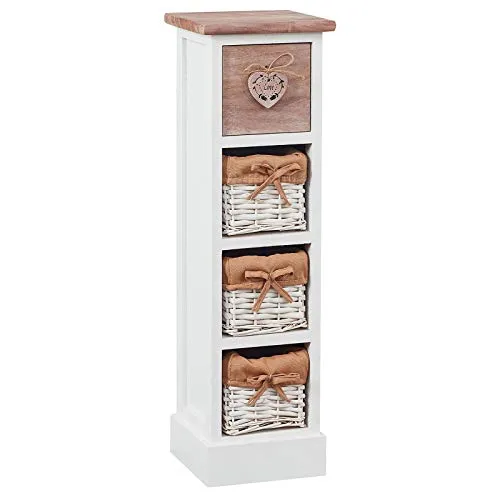 CARO-Möbel Kommode FLOWER - Kommode in weiß/braun mit 1 Schublade und 3 Körben, ideal für stilvolle Aufbewahrung und Dekoration in jedem Raum.