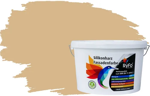RyFo Colors Silikonharz Fassadenfarbe Curcuma 10l - Wetterbeständige Silikonharz Fassadenfarbe in modernen Brauntönen, ideal für langlebige und ästhetische Fassadengestaltung. Wasserabweisend mit hoher Diffusionsfähigkeit für optimale Atmungsaktivität.