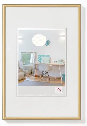 Walther Design Bilderrahmen Gold 70 x 100 cm - Wand- & Tischbilderrahmen im modernen 9,8 mm Halbrundprofil aus Kunststoff, ideal für schrägschnitt-Passepartouts und in 10 Farben erhältlich.