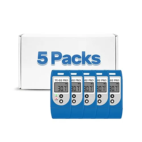 ThermElc TE-02 Pro Wiederverwendbarer Temperatur Datenlogger, mit Temperatur-LED-Lichtalarm, MKT, -30 bis +60 °C und leicht zugänglichen PDF-CSV-Datenberichten, 32.000 Punkte