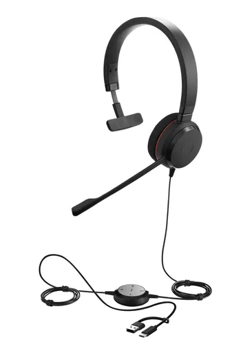 Jabra Evolve 20 SE - USB-A/USB-C Mono Headset für Microsoft Teams - Headset mit Noise-Cancelling-Mikrofon und passiver Geräuschunterdrückung, ideal für störungsfreies Arbeiten in offenen Büros.