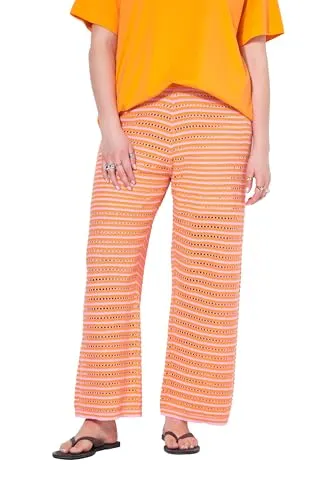 Studio Untold Damen Plus Size Hose mit weitem Bein, Ringel-Design, Elastikbund - Bequeme Wide Legs Hose mit Ringelmuster und seitlichen Taschen, ideal für lässige Outfits und den ganzen Tag tragbar.
