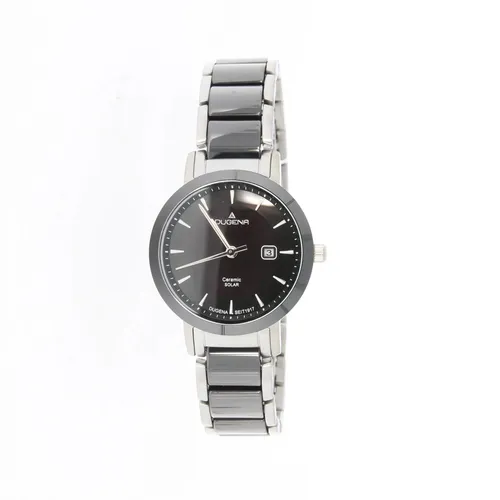 Dugena Damenuhr Ceramic Solar 4461007 (Silber/Schwarz) - Damen Armbanduhr mit Solarbetrieb, elegant und umweltfreundlich für jeden Anlass.