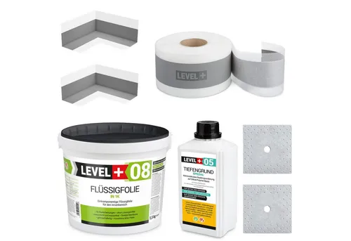 Level+ Dichtstoff Dichtset für Duschabdichtung 5,5kg SET14 - Spachtelmassen, umfassendes Dichtset für optimale Duschabdichtung, inklusive Flüssigfolie, Dichtband und mehr – für langlebigen Schutz vor Feuchtigkeit.