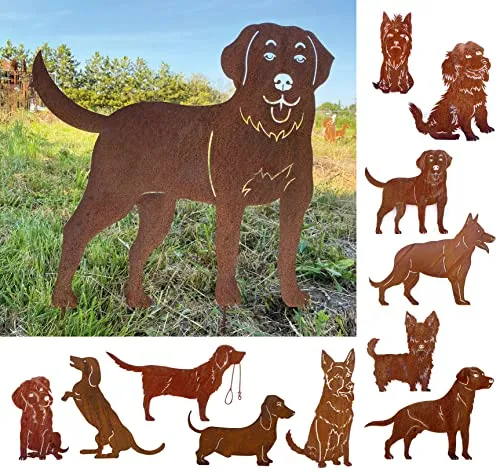 Gartenfigur Hund Bernhardiner 60x60cm Gartenstecker Edelrost Gartendeko Wetterfest Rost Metall Rostfigur Hunde Figur Tier von Steinfigurenwelt