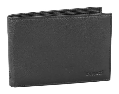 Bugatti Sempre Geldbörse Herren Leder 8CC - Herren-Geldbörse im Querformat aus hochwertigem Leder, mit 8 Kartensteckfächern und zeitlosem Design – ideal für Freizeit und Business, Lieferung in edler Geschenkbox.