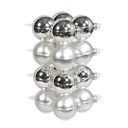 16x GLAS CHRISTBAUMKUGELN 8cm SILBER MIX GLANZ MATT WEIHNACHTSKUGELN KUGEL BOX