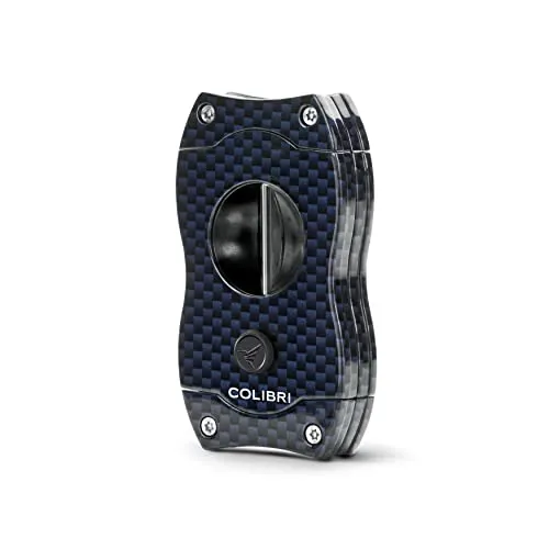 Colibri V-Cut Zigarrenschneider | Blaues Kohlefaserdruck | Federauslöser | Tiefer 7mm V-Schnitt | Bis zu 60+ Ringmaß-Zigarren | Ergonomisches Design
