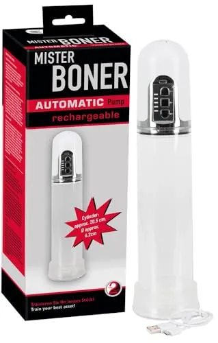 You2Toys Mr. Boner Automatic Power Pump - Sonstige, automatische Vakuum Penispumpe mit USB-Akku für einfache Anwendung und effektive Vergrößerung, transparentes Design und komfortable Zylindertiefe von 32 cm.