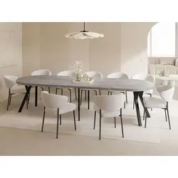 Runder Esstisch XXL Ausziehbar im Loft-Stil – Grauer Beton - Esszimmertisch für 5-16 Personen, ausziehbar von 100 cm auf 300 cm, mit stabilen Buchenholzbeinen und langlebiger, kratzfester Oberfläche – ideal für moderne Interieurs.