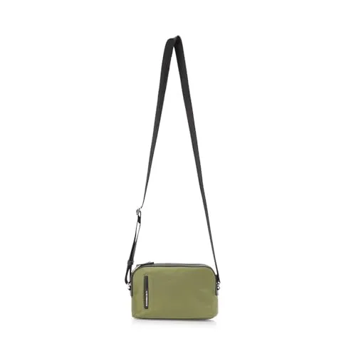 Mandarina Duck Damen Crossover Hunter in Military Green - Umhängetasche aus glänzendem Nylon mit doppeltem Reißverschluss und organisierter Innenseite, ideal für stilbewusste Frauen, die Funktionalität schätzen.