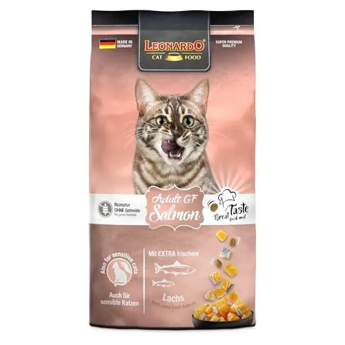 LEONARDO Adult GF Salmon für Katzen, 1,8kg - Glutenfreies Alleinfutter mit hochwertigem Lachs - Katzenfutter für sensible Katzen: Glutenfrei mit Amaranth, 30% frischem Lachs und natürlichen Zutaten. Ideal für gesunde Ernährung und Geschmack, Made in Germany.