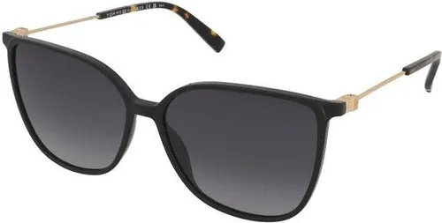 Tommy Hilfiger TH 2095/S Damen-Sonnenbrille - Elegante Cateye-Sonnenbrille für Damen, mit robustem Kunststoff-Gestell in Schwarz und grauen Polycarbonat-Gläsern für optimalen UV-Schutz.