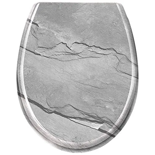 HENGMEI Toilettendeckel mit Absenkautomatik Toilettensitz WC-Sitz Klodeckel Klobrille aus Hartplastik, 45 x 38cm,grau