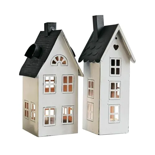 Loberon Laterne 2er Set Gunar - Deko Windlicht für Teelichter - Laternen im Landhaus-Stil, aus lackiertem Eisen, in antikweiß und schwarz. Ideal für stimmungsvolle Beleuchtung in jedem Raum.