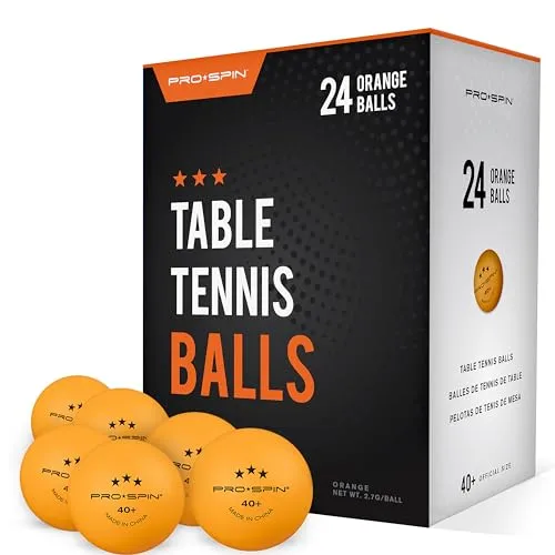 PRO SPIN Tischtennisbälle -Orange Tischtennisbällen 3 Sterne 40+ (24er-Pack) | Hochwertige ABS-Trainingsbälle | Extrem Robust für Innen- und Außen-Tischtennisplatten, Wettbewerb und Spiel