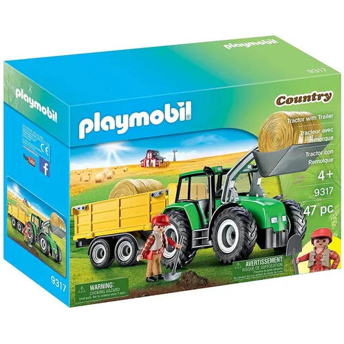 PLAYMOBIL 9317 Traktor mit Anhänger - Spielfahrzeuge - Erleben Sie den Bauernhof mit einem kippbaren Anhänger, ideal zum Sammeln und Transportieren von Heuballen und Ernte.